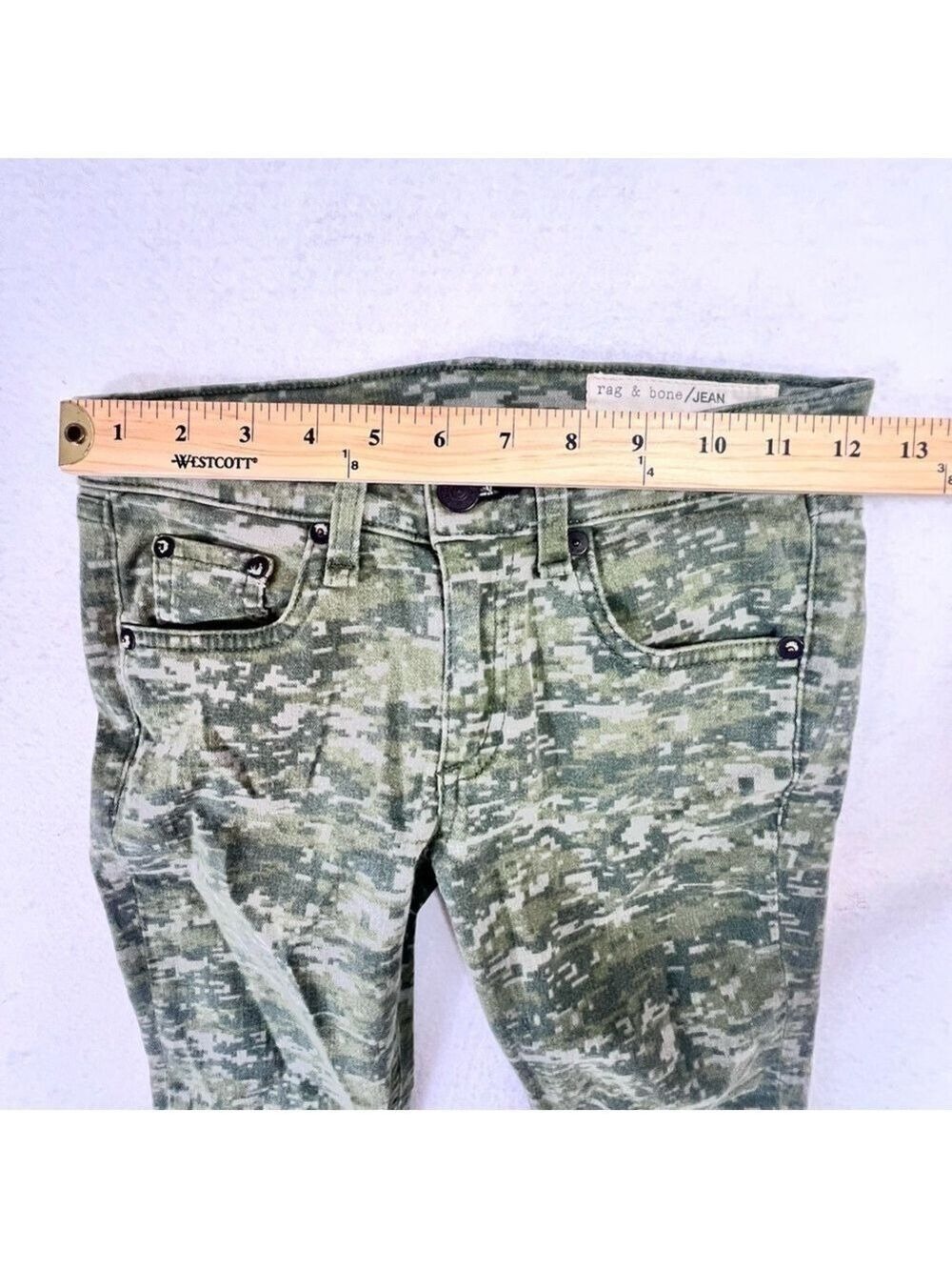 Rag & Bone Skinny Ankle Jeans Size 24 Green Camo Low Rise - Picture 12 of 14